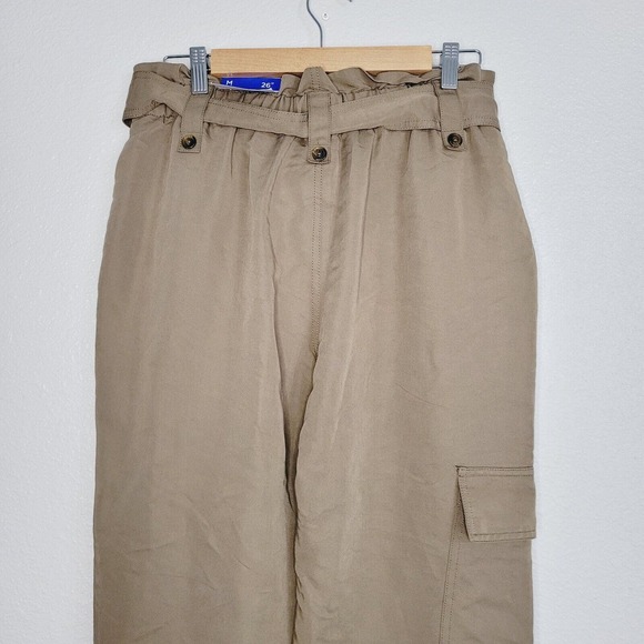 NWT Popsugar Women's Brown High‎ Rise Tie Waist Tapered Ankle Pants. Size M - Picture 5 of 9